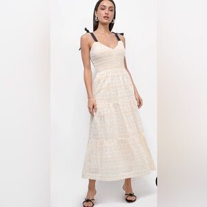 Greylin Jayla Embroidery Eyelet Smocked Midi Dress